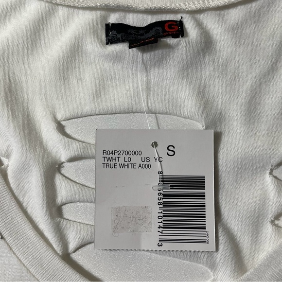 NWT Guess Womens Small S White Tank Shredded Cut Out 80s Retro Slashed Ripped - Picture 11 of 16